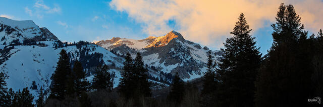 Mountain Alpenglow at sunset in American Fork Canyon.