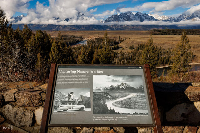 Ansel Adams US Forest Service Sign at the Snake River Overlook in Grand Teton National Park.
