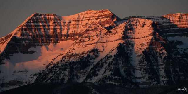 A closeup of a Alpenglow on Mount Timpanogos in Utah.