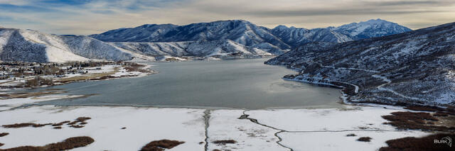 Deer Creek Reservoir as seen from a drone vantage point.
