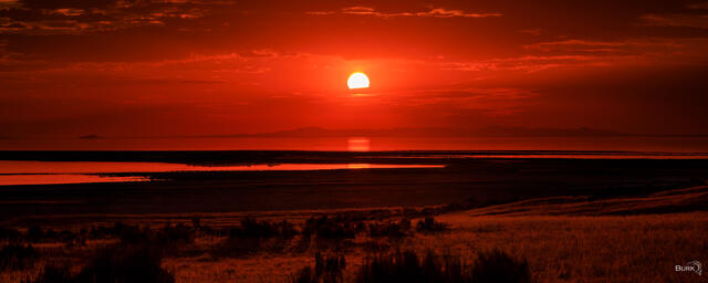 Antelope Island Sunset over The Great Salt Lake of Utah.