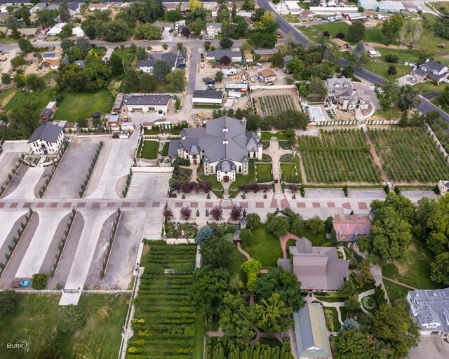 An aerial photo of the castle at Wadley Farms in Lindon, Utah. 