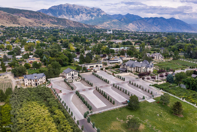 An aerial photograph of Wadley Farms in Lindon, Utah. 