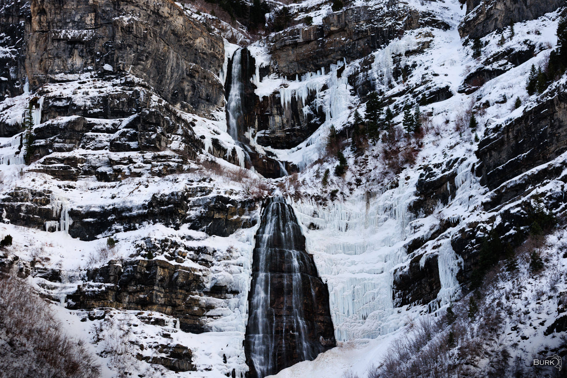 Frozen Veil of Provo Canyon Bridal Veil Falls frozen waterfall in winter