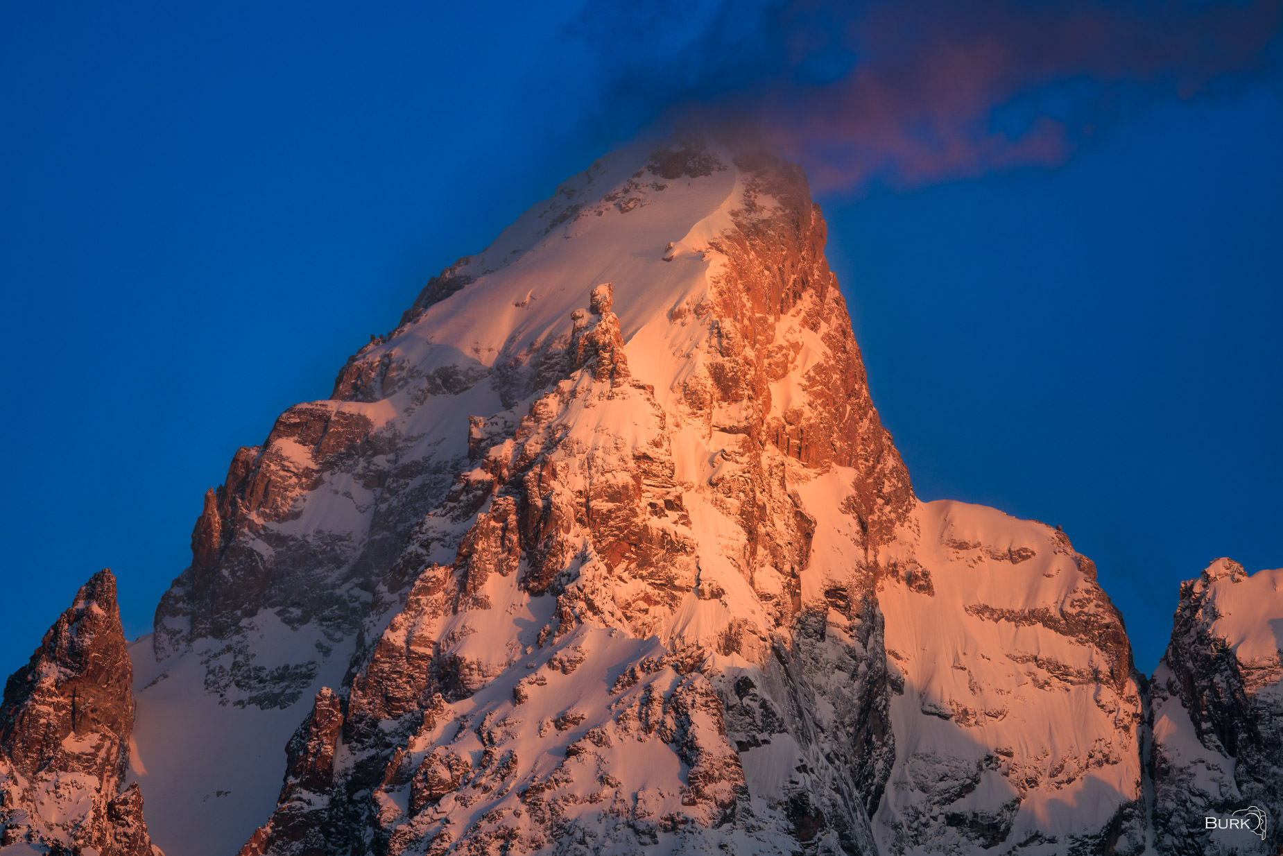 Winter Teton Alpenglow ALpenglow on Grand Teton