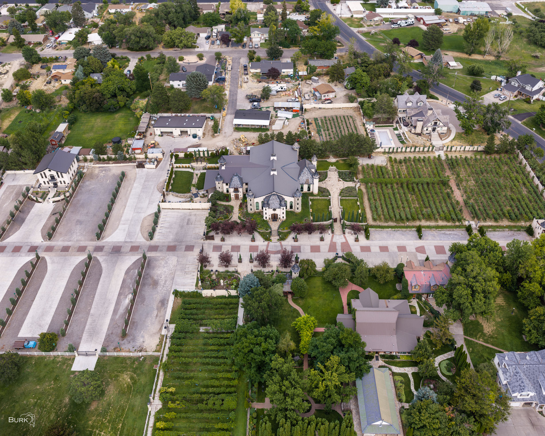 Wadley Farms Castle An aerial photo of the castle at Wadley Farms in Lindon, Utah.